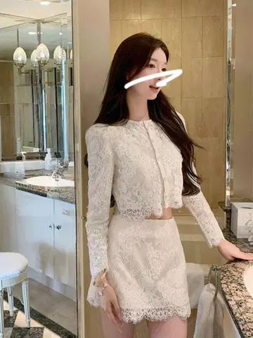 여름/가을 셋업 미니 기장 레이스 심플 데이트 코디