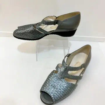 긴자 요시노야 실버 뜨개질 디자인 오픈토 샌들 23.5cm