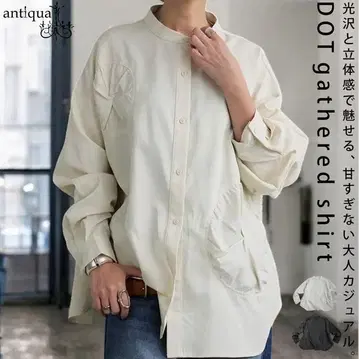 미사용 antiqua 도트 개더 디자인 셔츠 아이보리