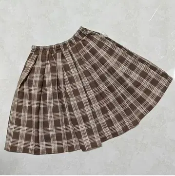 브라운 체크 플리츠 스커트 무릎 기장