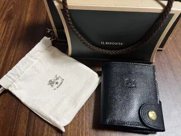 미사용 새상품 IL BISONTE 블랙 가죽 접이식 지갑 일비종떼