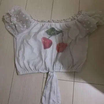 체리 프린트 반팔 블라우스