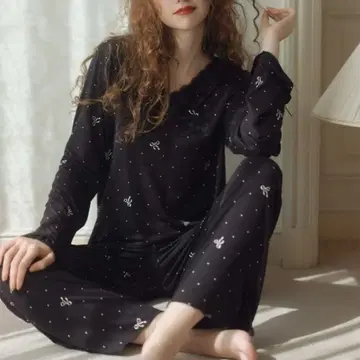 PEACH JOHN 룸웨어 티셔츠 레이스 트리밍 파자마 BK