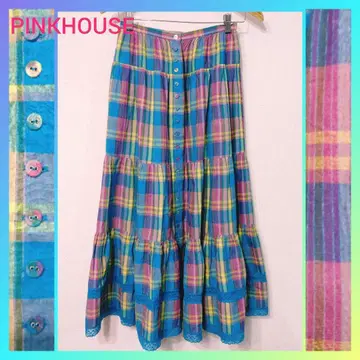 PINKHOUSE 마드라스 체크 플레어 롱 스커트