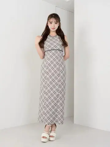 Darich 체크 홀터넥 롱 원피스
