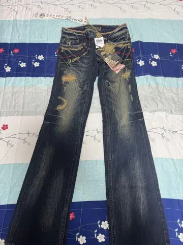 한국제 00s RIOBERA JEANS 로우라이즈 데미지 플레어 팬츠