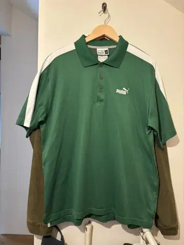 80s PUMA 그린 컬러 피케 셔츠 L