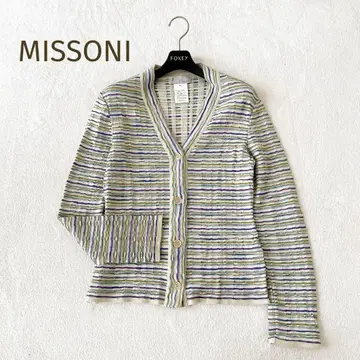 새상품급 MISSONI 멀티 컬러 보더 긴팔 가디건 V넥 사이즈 42