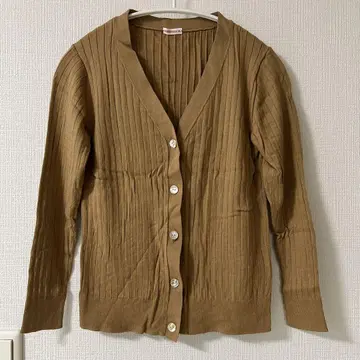 DRESSTERIOR 리브 편직 가디건 브라운 긴팔