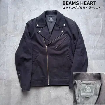[ BEAMS HEART ] 코튼 더블 라이더 자켓 L 사이즈 흑먹색