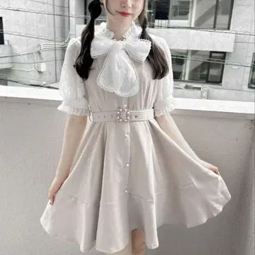 ROJITA 새상품 벨트 포함 페플럼 플레어 반팔 원피스 베이지
