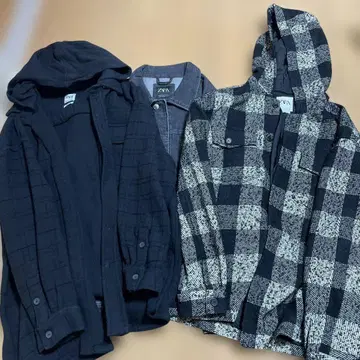 ZARA 후드 부착 체크 자켓 3개 세트