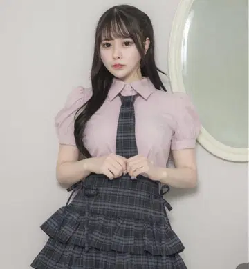 pium 사이드 리본 캉캉 스커트 블랙 체크