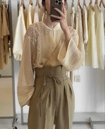 Eaphi cotton lace patchwork blouse
