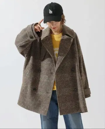 택 포함 새상품 spick&span W 슬라이버 체크 하프 코트 38