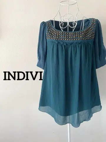 [ INDIVI ] 미사용품 스터드 장식 쉬폰 블라우스 38