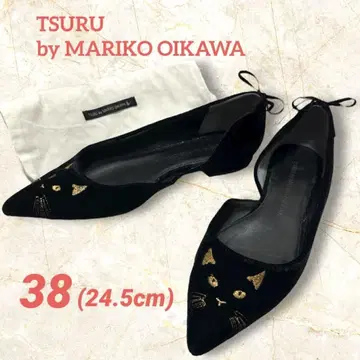 TSURU by MARIKO OIKAWA 고양이 자수 플랫슈즈 38