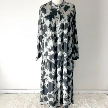 PaulineBleu 올 패턴 롱 셔츠 원피스 티어드 그레이 계열 프리