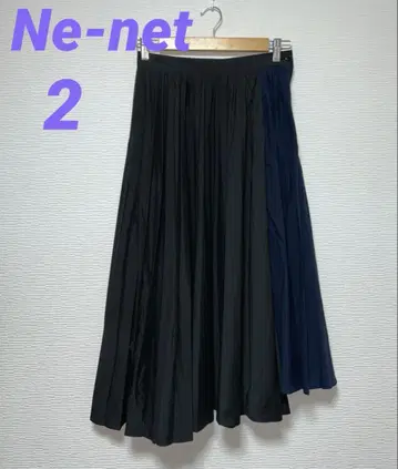 Ne-net 네넷 플리츠 비대칭 롱 스커트 2 블랙 x 네이비 M