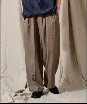 브라운 와이드 팬츠 허리밴딩