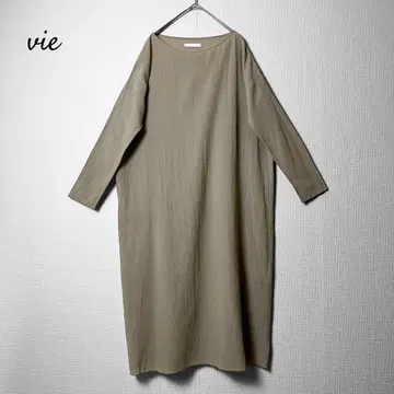 vie evam eva 코튼 조젯 스퀘어 원피스 그레이지