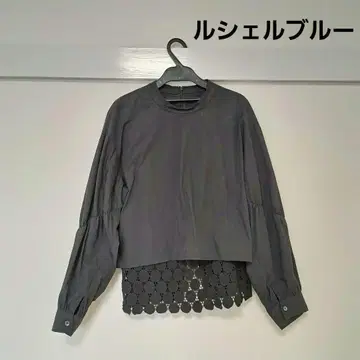새상품급 루 쉘 블루 셔츠 블라우스 도트 블랙 36