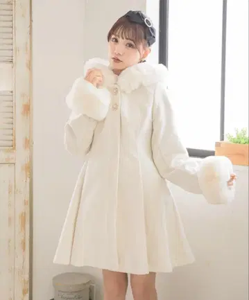 ROJITA 백리본 후디 코트 화이트