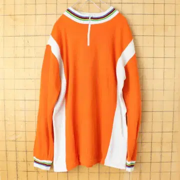 70s 80s 프랑스 긴팔 사이클링 저리 셔츠 오렌지 L aw100
