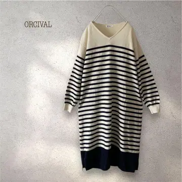 ORCIVAL 울 V넥 보더 원피스 튜닉