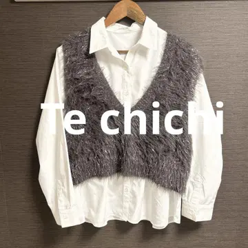 Te chichi 라메 샤기 니트 베스트 셔츠 레이어드 세트