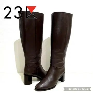 미사용급 23구 브라운 부드러운 가죽 롱 부츠 24cm 일본제 박스 포함