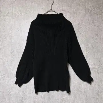 안티카 patterntorso 하이넥 긴팔 리브 니트 드롭 숄더