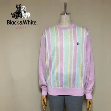 새상품급 블랙 앤 화이트 린넨 혼방 스트라이프 골프 니트 스웨터 M