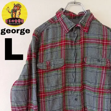 USA 구제 의류 george 플란넬 셔츠 L 그레이 레드 체크