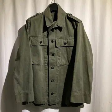 usa [ military ] 헤링본 자켓 카키 싸개버튼