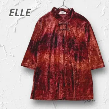 Y5365 [엘르 ELLE] 차이나 버튼 벨로아 상의 오부 소매 레트로
