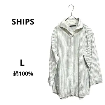 쉽스 셔츠 스트라이프 긴팔 코튼 100% 오피스 캐주얼 L