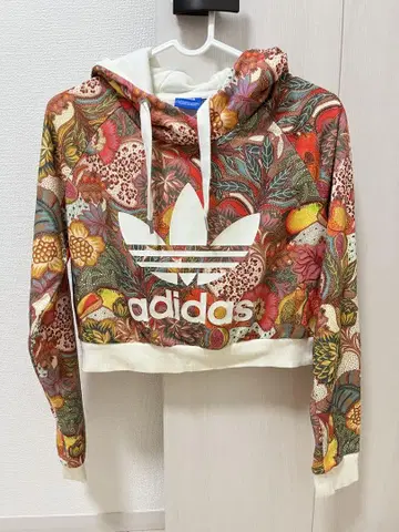 adidas 꽃무늬 크롭 후드티 M 올 패턴 후드티 여성용