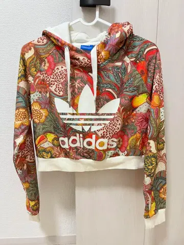 adidas 꽃무늬 크롭 후드티 M 올 패턴 후드티 여성용
