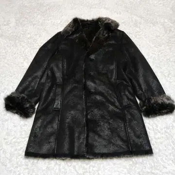 00s 무스탕 퍼 코트 스웨이드 시크 스타일 블랙 y2k XL
