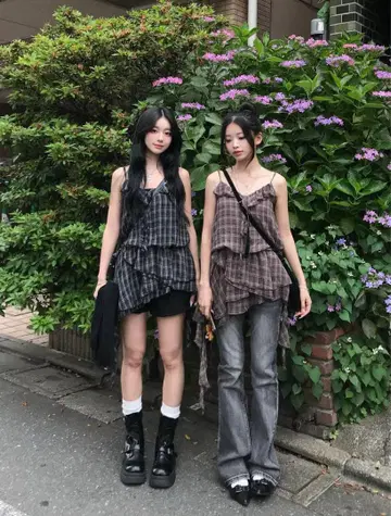 체크 프릴 아지메 미니 원피스 emmy