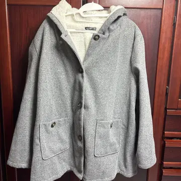 새상품급 후드 부착 그레이 코트 4XL