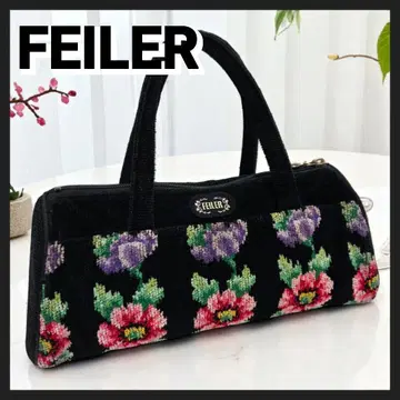 FEILER 핸드백 미니 보스턴 블랙 꽃무늬 슈니르 직조