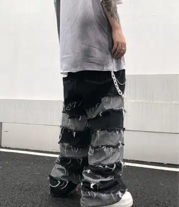 NOVESSEL 데미지 가공 와이드 데님 팬츠