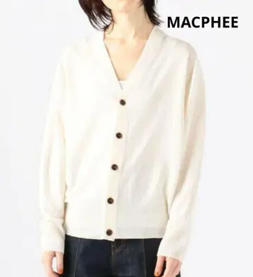 MACPHEE 플레인 린넨 V넥 가디건 화이트