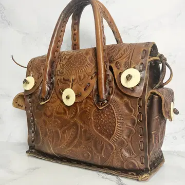 B706 [천연 가죽] Carvin Tribes 가죽 핸드백 브라운