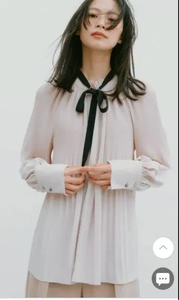 LOUNIE 보타이 포함 플리츠 블라우스 핑크 36 핑크 베이지