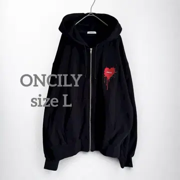 1497 ONCILY 자수 하트 로고 풀 지퍼 후디 블랙 L