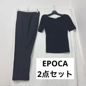[새상품급] EPOCA 네이비 반팔 니트 & 스마트 앵글 팬츠 세트 40