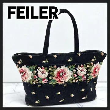 FEILER 토트백 블랙 꽃무늬 슈니르 직조 핸드백